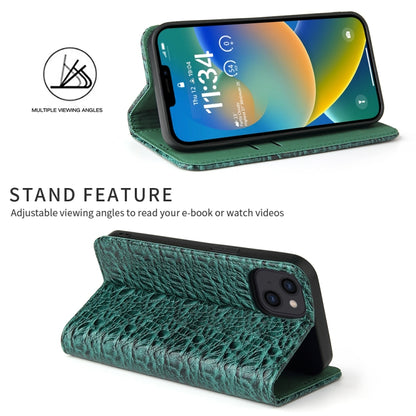 For iPhone 15 Plus Fierre Shann Crocodile Texture Magnetic Genuine Leather Phone Case(Green) - iPhone 15 Plus Cases by FIERRE SHANN | Online Shopping UK | buy2fix