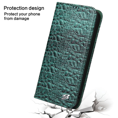 For iPhone 15 Plus Fierre Shann Crocodile Texture Magnetic Genuine Leather Phone Case(Green) - iPhone 15 Plus Cases by FIERRE SHANN | Online Shopping UK | buy2fix