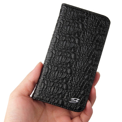 For iPhone 14 Plus Fierre Shann Crocodile Texture Magnetic Genuine Leather Phone Case(Black) - iPhone 14 Plus Cases by FIERRE SHANN | Online Shopping UK | buy2fix