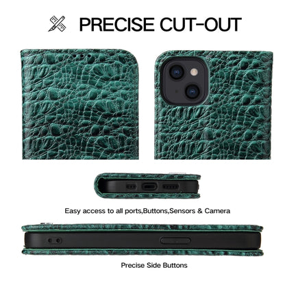 For iPhone 14 Plus Fierre Shann Crocodile Texture Magnetic Genuine Leather Phone Case(Green) - iPhone 14 Plus Cases by FIERRE SHANN | Online Shopping UK | buy2fix