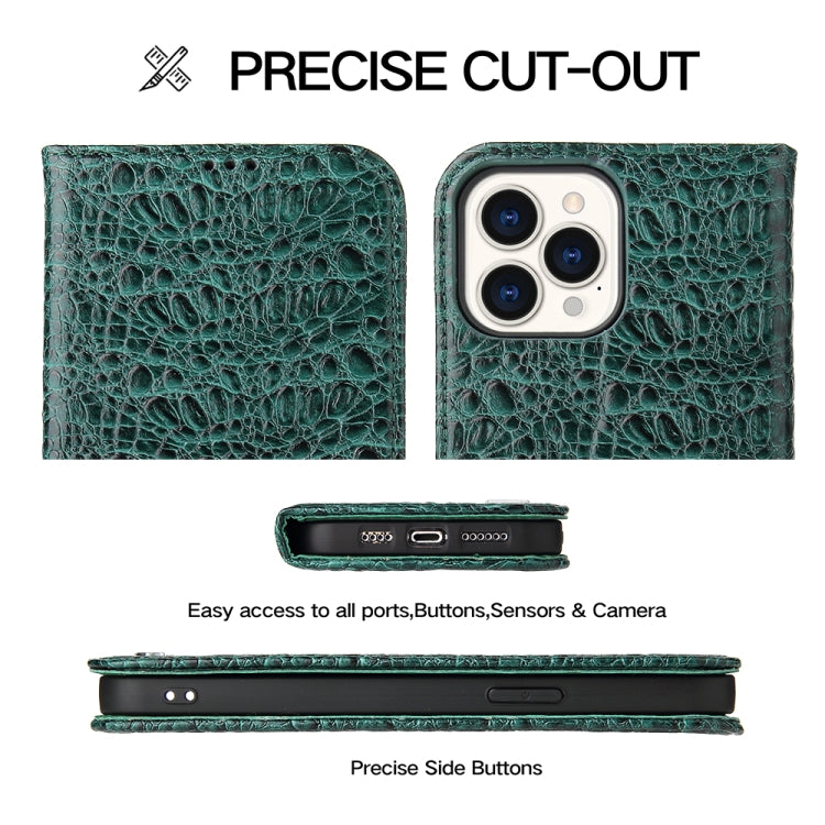 For iPhone 14 Pro Fierre Shann Crocodile Texture Magnetic Genuine Leather Phone Case(Green) - iPhone 14 Pro Cases by FIERRE SHANN | Online Shopping UK | buy2fix