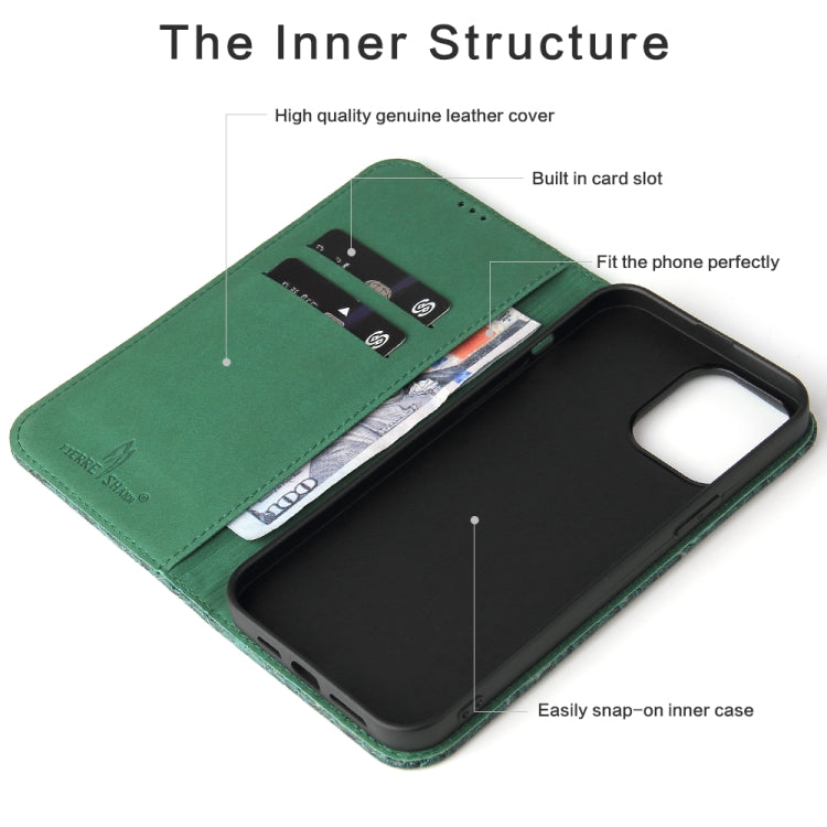 For iPhone 14 Pro Fierre Shann Crocodile Texture Magnetic Genuine Leather Phone Case(Green) - iPhone 14 Pro Cases by FIERRE SHANN | Online Shopping UK | buy2fix