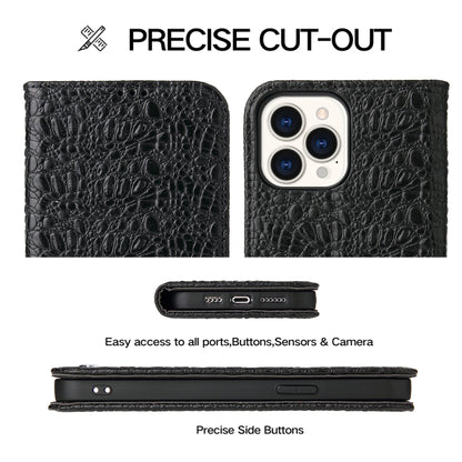 For iPhone 14 Pro Max Fierre Shann Crocodile Texture Magnetic Genuine Leather Phone Case(Black) - iPhone 14 Pro Max Cases by FIERRE SHANN | Online Shopping UK | buy2fix