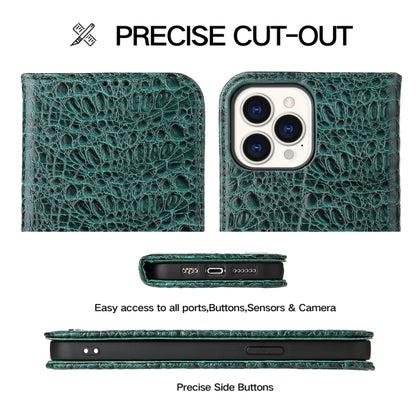 For iPhone 14 Pro Max Fierre Shann Crocodile Texture Magnetic Genuine Leather Phone Case(Green) - iPhone 14 Pro Max Cases by FIERRE SHANN | Online Shopping UK | buy2fix