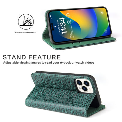 For iPhone 14 Pro Max Fierre Shann Crocodile Texture Magnetic Genuine Leather Phone Case(Green) - iPhone 14 Pro Max Cases by FIERRE SHANN | Online Shopping UK | buy2fix