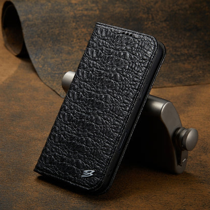 For iPhone 16 Plus Fierre Shann Crocodile Texture Magnetic Genuine Leather Phone Case(Black) by FIERRE SHANN