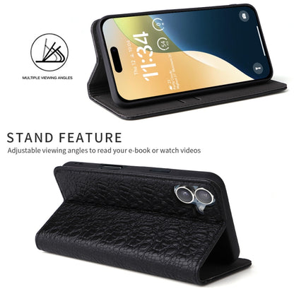 For iPhone 16 Plus Fierre Shann Crocodile Texture Magnetic Genuine Leather Phone Case(Black) by FIERRE SHANN