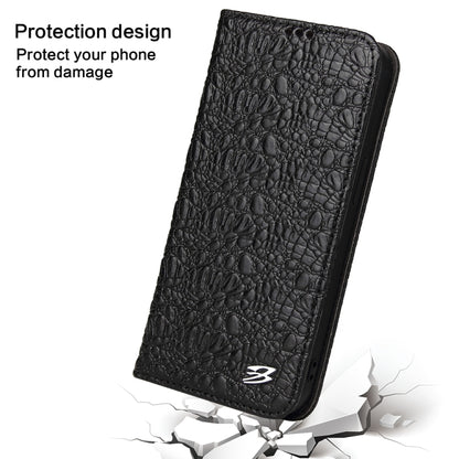 For iPhone 16 Plus Fierre Shann Crocodile Texture Magnetic Genuine Leather Phone Case(Black) by FIERRE SHANN