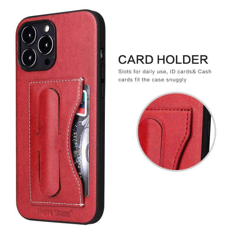 For iPhone 15 Pro Fierre Shann Holder Back Cover PU Phone Case(Red) - iPhone 15 Pro Cases by FIERRE SHANN | Online Shopping UK | buy2fix