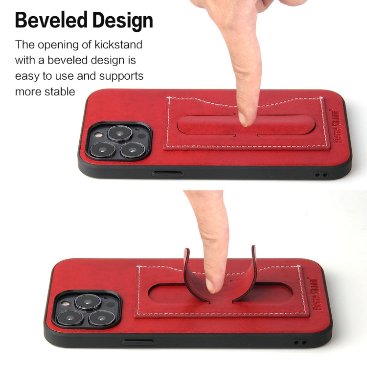 For iPhone 15 Pro Fierre Shann Holder Back Cover PU Phone Case(Red) - iPhone 15 Pro Cases by FIERRE SHANN | Online Shopping UK | buy2fix