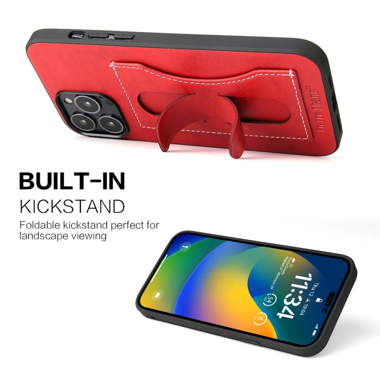 For iPhone 15 Pro Fierre Shann Holder Back Cover PU Phone Case(Red) - iPhone 15 Pro Cases by FIERRE SHANN | Online Shopping UK | buy2fix