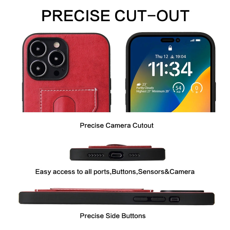 For iPhone 15 Pro Fierre Shann Holder Back Cover PU Phone Case(Red) - iPhone 15 Pro Cases by FIERRE SHANN | Online Shopping UK | buy2fix