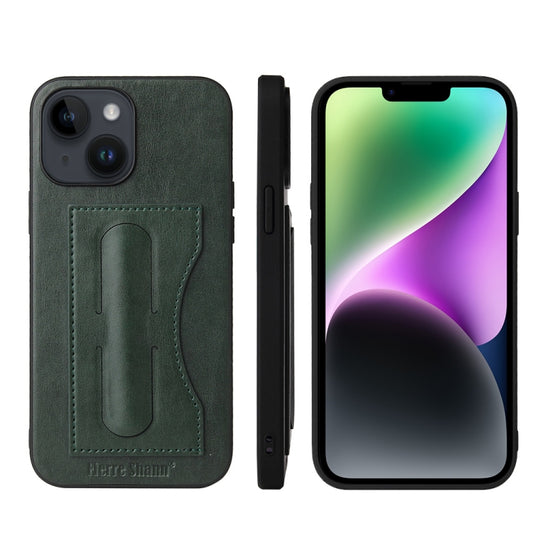 For iPhone 15 Plus Fierre Shann Holder Back Cover PU Phone Case(Green) - iPhone 15 Plus Cases by FIERRE SHANN | Online Shopping UK | buy2fix
