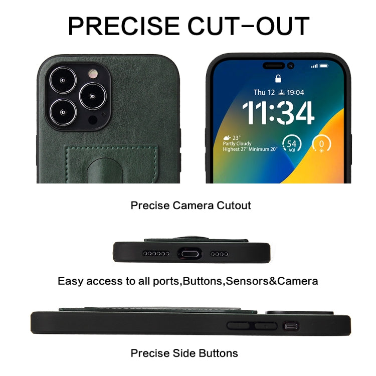 For iPhone 15 Plus Fierre Shann Holder Back Cover PU Phone Case(Green) - iPhone 15 Plus Cases by FIERRE SHANN | Online Shopping UK | buy2fix