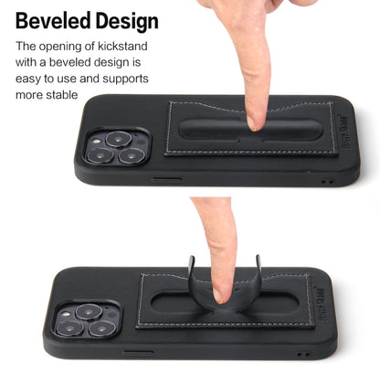 For iPhone 14 Plus Fierre Shann Holder Back Cover PU Phone Case(Black) - iPhone 14 Plus Cases by FIERRE SHANN | Online Shopping UK | buy2fix