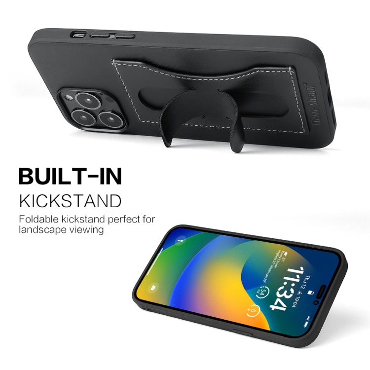For iPhone 14 Pro Fierre Shann Holder Back Cover PU Phone Case(Black) - iPhone 14 Pro Cases by FIERRE SHANN | Online Shopping UK | buy2fix