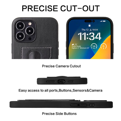 For iPhone 14 Pro Fierre Shann Holder Back Cover PU Phone Case(Black) - iPhone 14 Pro Cases by FIERRE SHANN | Online Shopping UK | buy2fix