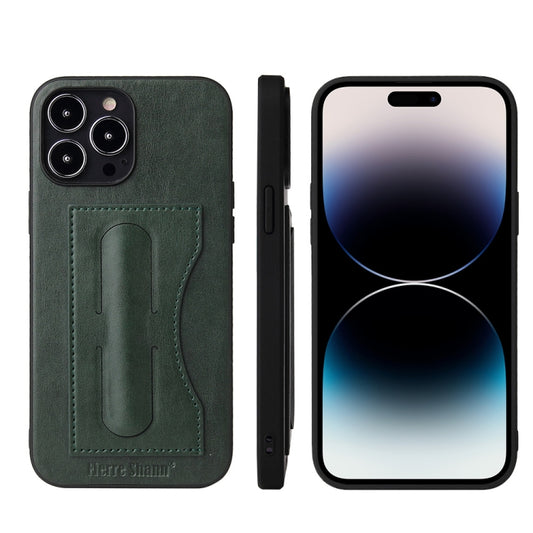 For iPhone 14 Pro Max Fierre Shann Holder Back Cover PU Phone Case(Green) - iPhone 14 Pro Max Cases by FIERRE SHANN | Online Shopping UK | buy2fix
