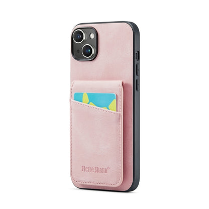 For iPhone 15 Fierre Shann Crazy Horse Card Holder Back Cover PU Phone Case(Pink) - iPhone 15 Cases by FIERRE SHANN | Online Shopping UK | buy2fix