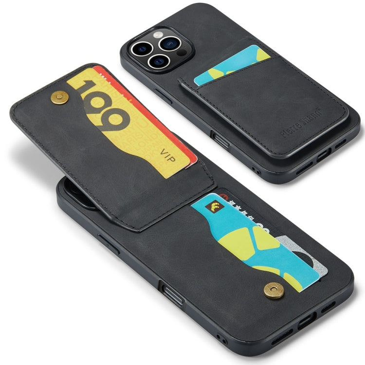 For iPhone 16 Pro Max Fierre Shann Crazy Horse Card Holder Back Cover PU Phone Case(Black) by FIERRE SHANN