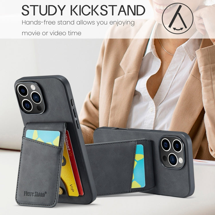 For iPhone 16 Pro Max Fierre Shann Crazy Horse Card Holder Back Cover PU Phone Case(Black) by FIERRE SHANN