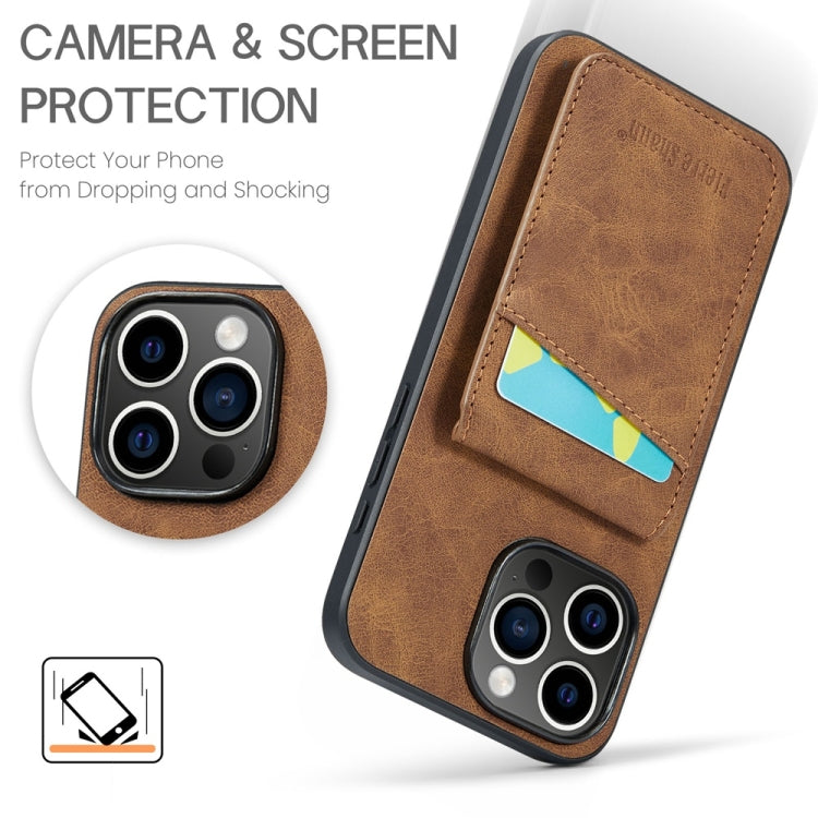 For iPhone 16 Pro Max Fierre Shann Crazy Horse Card Holder Back Cover PU Phone Case(Brown) by FIERRE SHANN