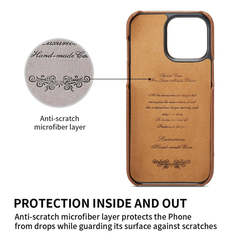 For iPhone 15 Pro Max Fierre Shann Oil Wax Texture Genuine Leather Back Cover Phone Case(Brown) - iPhone 15 Pro Max Cases by FIERRE SHANN | Online Shopping UK | buy2fix