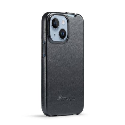 For iPhone 15 Plus Fierre Shann Oil Wax Texture Vertical Flip PU Phone Case(Black) - iPhone 15 Plus Cases by FIERRE SHANN | Online Shopping UK | buy2fix