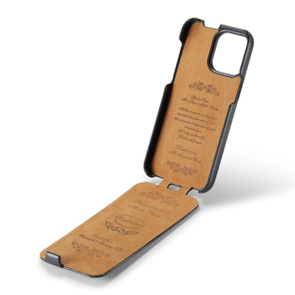 For iPhone 15 Plus Fierre Shann Oil Wax Texture Vertical Flip PU Phone Case(Black) - iPhone 15 Plus Cases by FIERRE SHANN | Online Shopping UK | buy2fix