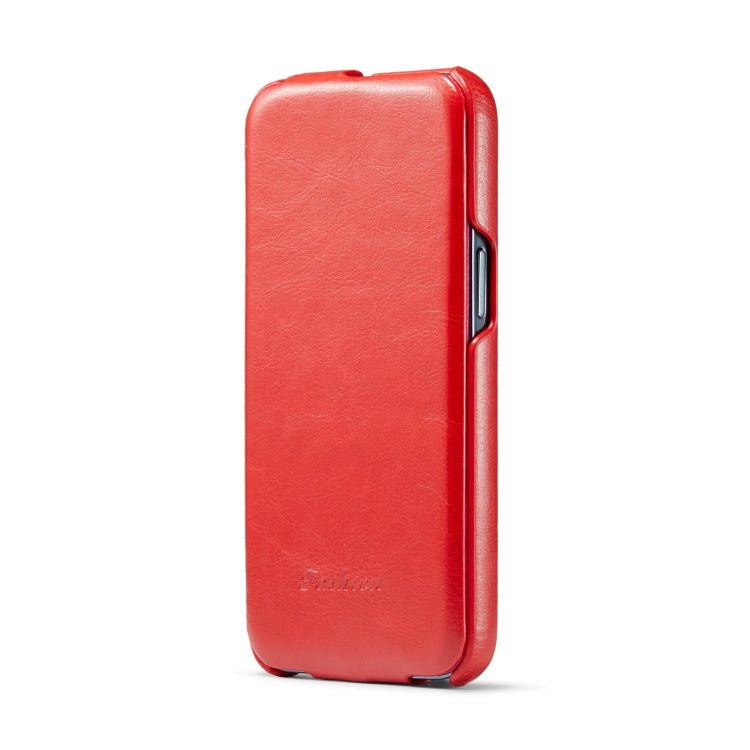 For iPhone 15 Fierre Shann Oil Wax Texture Vertical Flip PU Phone Case(Red) - iPhone 15 Cases by FIERRE SHANN | Online Shopping UK | buy2fix