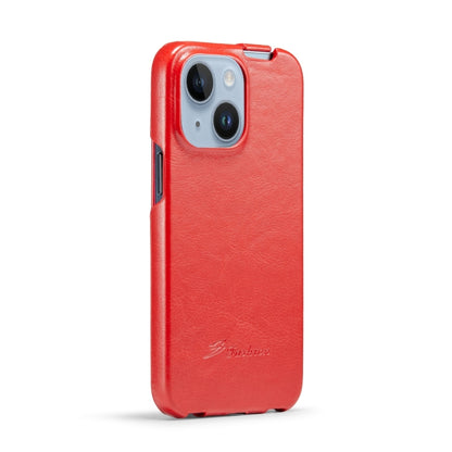 For iPhone 15 Fierre Shann Oil Wax Texture Vertical Flip PU Phone Case(Red) - iPhone 15 Cases by FIERRE SHANN | Online Shopping UK | buy2fix