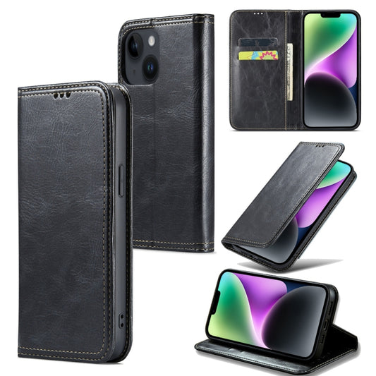 For iPhone 15 Plus Fierre Shann Vintage Bark Texture Wallet Leather Phone Case(Black) - iPhone 15 Plus Cases by FIERRE SHANN | Online Shopping UK | buy2fix