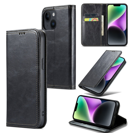 For iPhone 15 Plus Fierre Shann Vintage Bark Texture Wallet Leather Phone Case(Black)