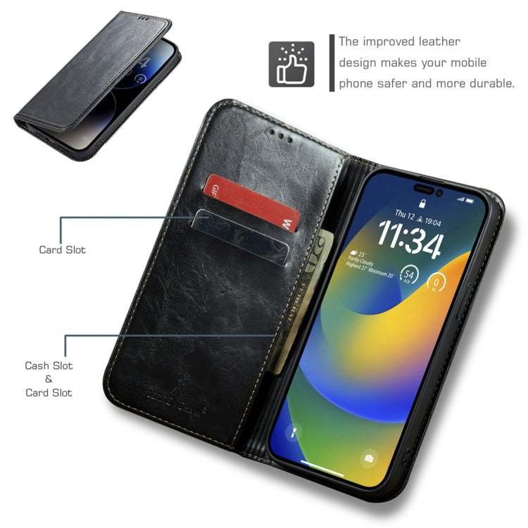 For iPhone 15 Plus Fierre Shann Vintage Bark Texture Wallet Leather Phone Case(Black) - iPhone 15 Plus Cases by FIERRE SHANN | Online Shopping UK | buy2fix