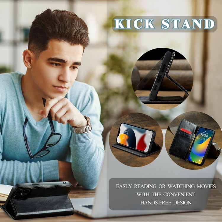 For iPhone 15 Plus Fierre Shann Vintage Bark Texture Wallet Leather Phone Case(Black) - iPhone 15 Plus Cases by FIERRE SHANN | Online Shopping UK | buy2fix