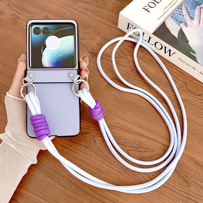 For Motorola Razr 50 Morandi Leather Texture Phone Case With Lanyard(Blue) by buy2fix