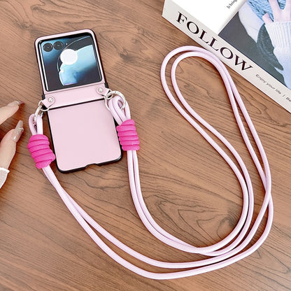For Motorola Razr 50 Morandi Leather Texture Phone Case With Lanyard(Pink) by buy2fix