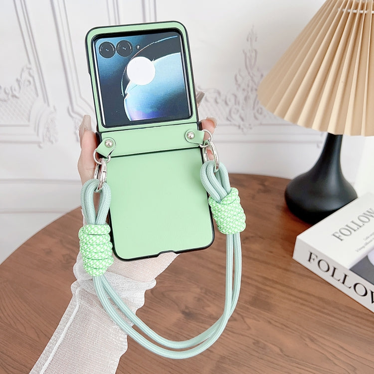 For Motorola Razr 50 Morandi Leather Texture Phone Case With Strap(Green) by buy2fix