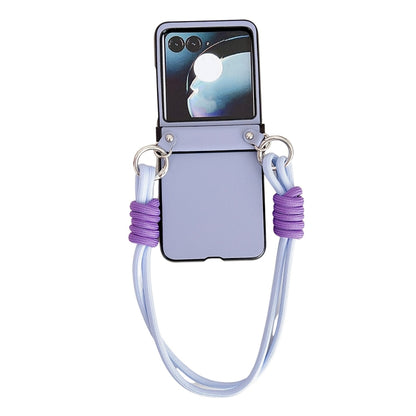 For Motorola Razr 50 Morandi Leather Texture Phone Case With Strap(Blue) by buy2fix