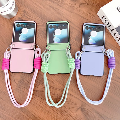 For Motorola Razr 50 Morandi Leather Texture Phone Case With Strap(Pink) by buy2fix