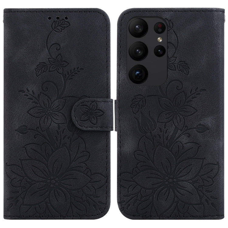 For Samsung Galaxy S23 Ultra 5G Lily Embossed Leather Phone Case(Black) - Galaxy S23 Ultra 5G Cases by buy2fix | Online Shopping UK | buy2fix