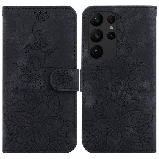 For Samsung Galaxy S23 Ultra 5G Lily Embossed Leather Phone Case(Black)