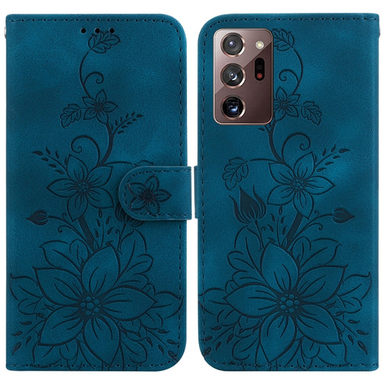 For Samsung Galaxy Note20 Ultra Lily Embossed Leather Phone Case(Dark Blue)