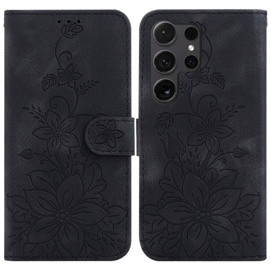 For Samsung Galaxy S24 Ultra 5G Lily Embossed Leather Phone Case(Black)