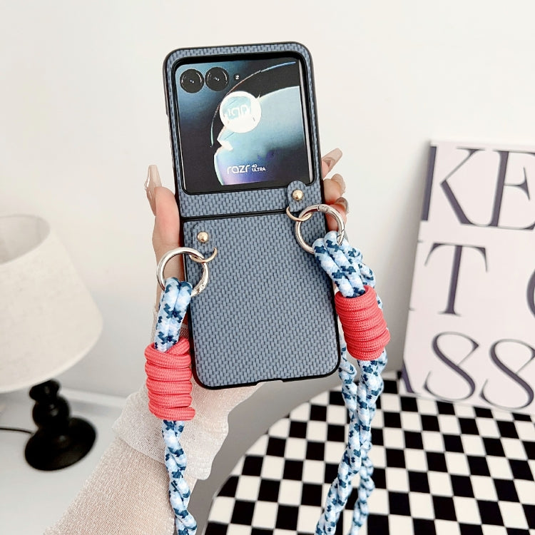 For Motorola Razr 40 Ultra Woven Texture Phone Case With Lanyard(Blue) by buy2fix