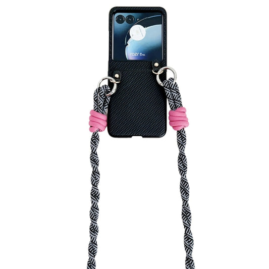 For Motorola Razr 40 Ultra Woven Texture Phone Case With Lanyard(Black) by buy2fix