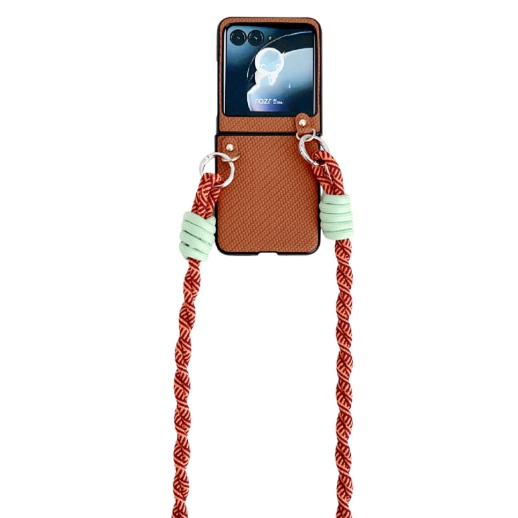 For Motorola Razr 40 Ultra Woven Texture Phone Case With Lanyard(Brown) by buy2fix