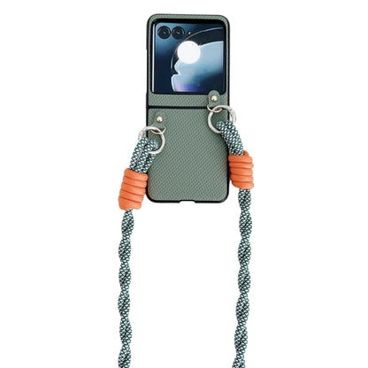 For Motorola Razr 50 Woven Texture Phone Case With Lanyard(Green) by buy2fix