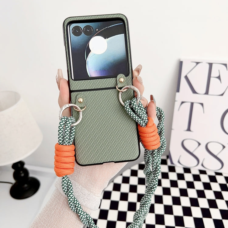For Motorola Razr 50 Woven Texture Phone Case With Lanyard(Green) by buy2fix