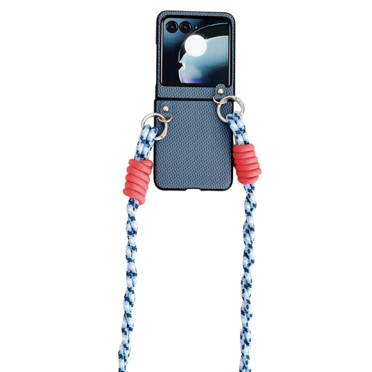 For Motorola Razr 50 Woven Texture Phone Case With Lanyard(Blue) by buy2fix